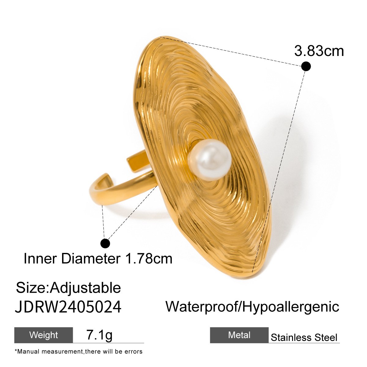 Golden Ripple Pearl Adjustable Ring