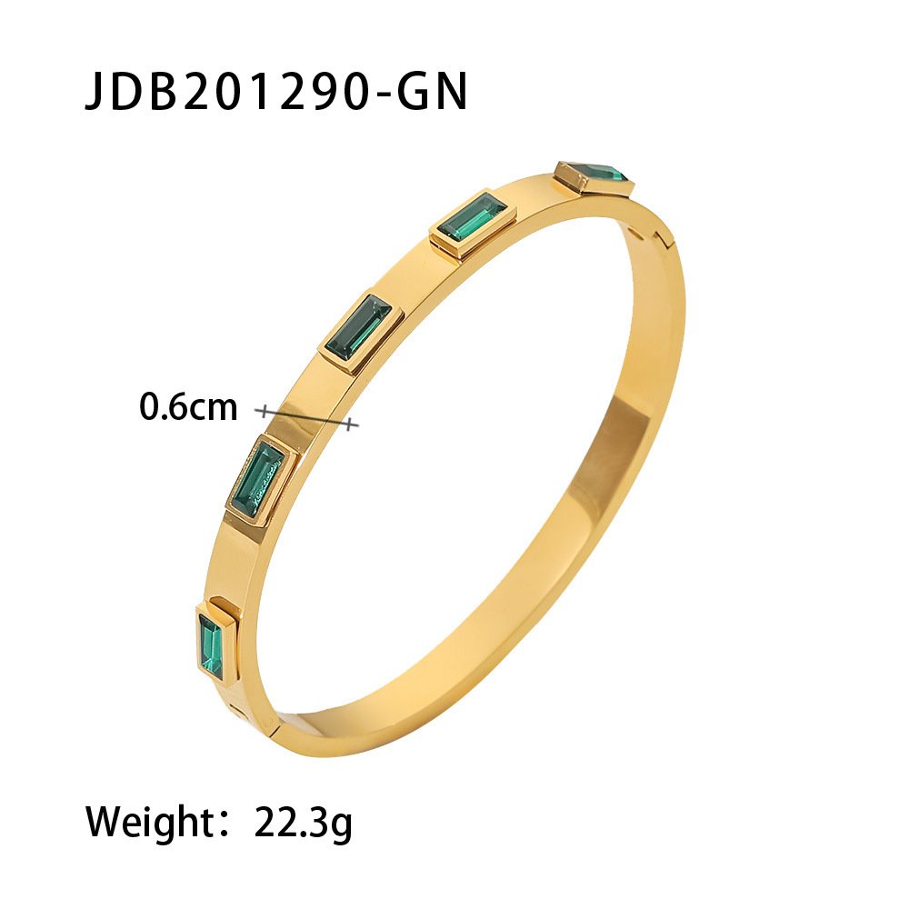Emerald Green Stone Gold Bangle Bracelet