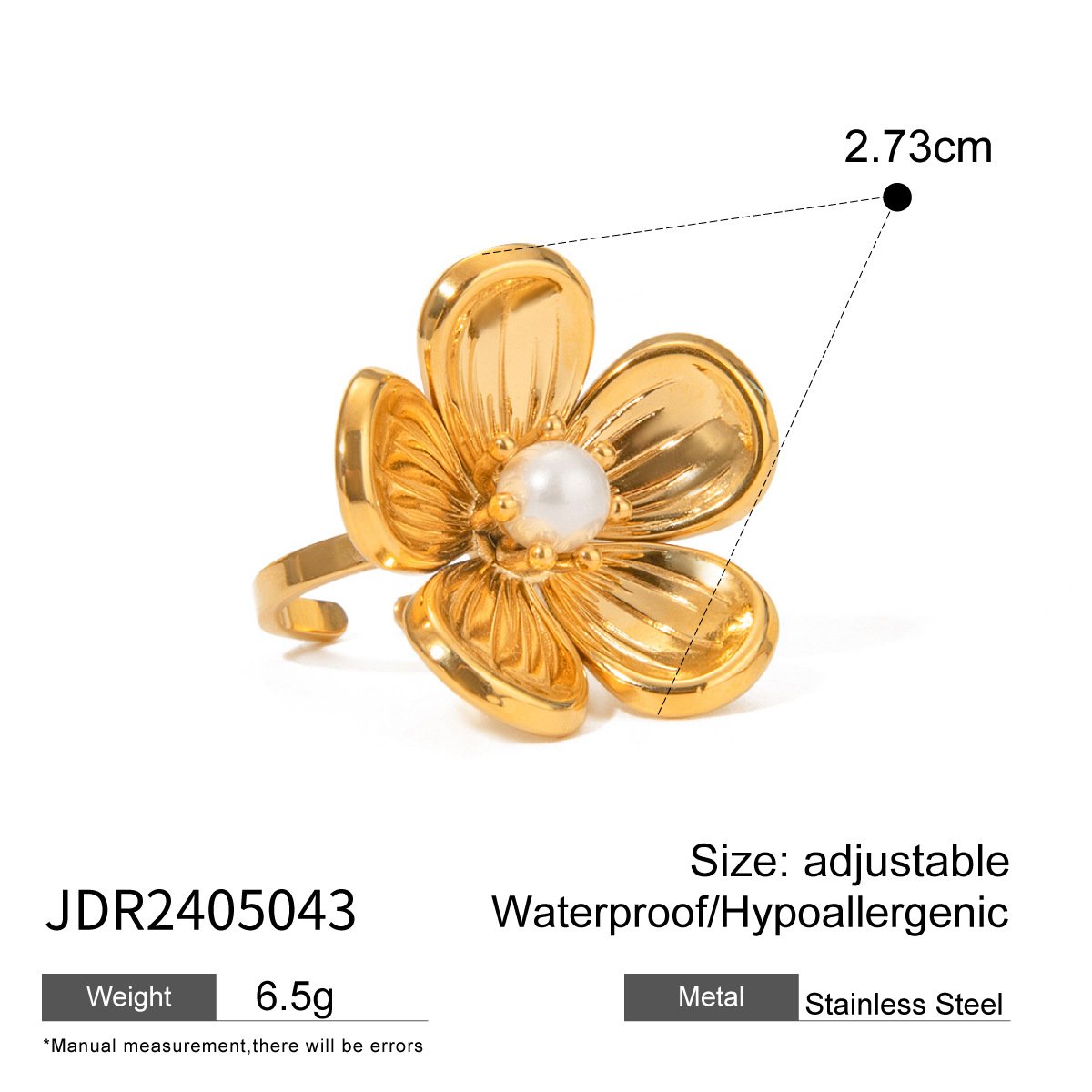 Golden Petal Pearl Adjustable Ring